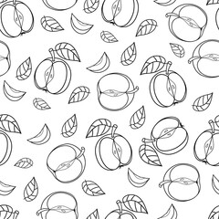 Seamless pattern with fruit Apple  Line drawing