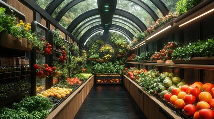 A vibrant indoor garden filled with fresh produce and greenery, showcasing sustainable living.