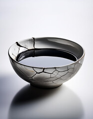 Cracked Ceramic Bowl with Black Water