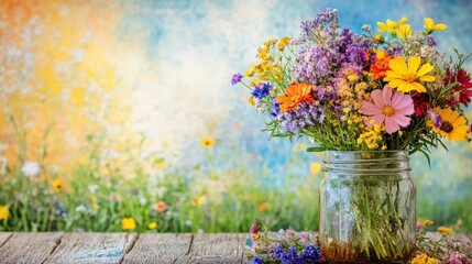 Obraz premium Vibrant Spring Floral Arrangement in Jar