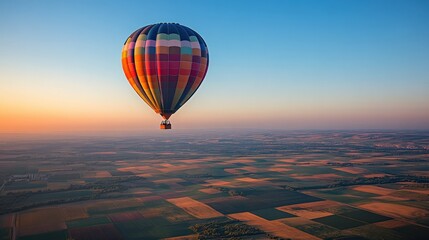 Obraz premium Serene Hot Air Balloon Over Fields