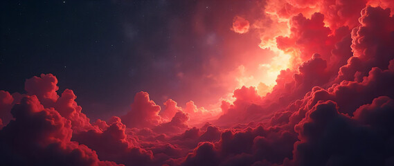 abstract red universe nebula clouds in space, with starry night cosmos galactic sky. wallpaper background
