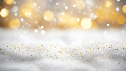 Beautiful Golden Bokeh Background with White Space for Text. Elegant and Festive Atmosphere for Christmas and Special Events.