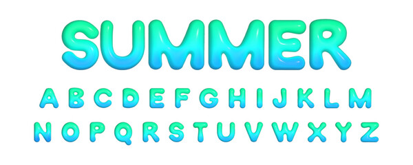 3d realistic vector inflated bubbled glossy gradient alphabet with bold hand drawn green and blue letters isolated on white