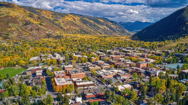 Aerial View of Aspen, Colorado during Autumn