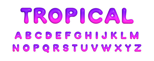 3d realistic vector inflated bubbled glossy gradient alphabet with bold hand drawn purple and pink letters isolated on white