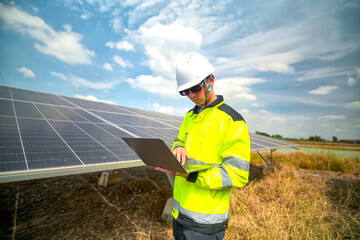 Renewable Energy Eco Technology Electric Power. Worker assemble energy system with solar panel for electricity.(Multiple values) © FotoArtist
