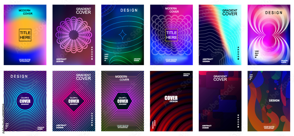 Poster modern gradient cover background design set. cover card. vibrant 3d geometric shapes compositions. b