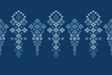 Fototapeta premium Ethnic motif pattern traditional ikat geometric fabric pattern cross stitch. Embroidery Ethnic oriental Pixel blue background.Abstract,vector,illustration. Texture,decoration,wallpaper.