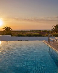 Fototapeta premium Swimming pool on Cyprus island at sunset - travel background