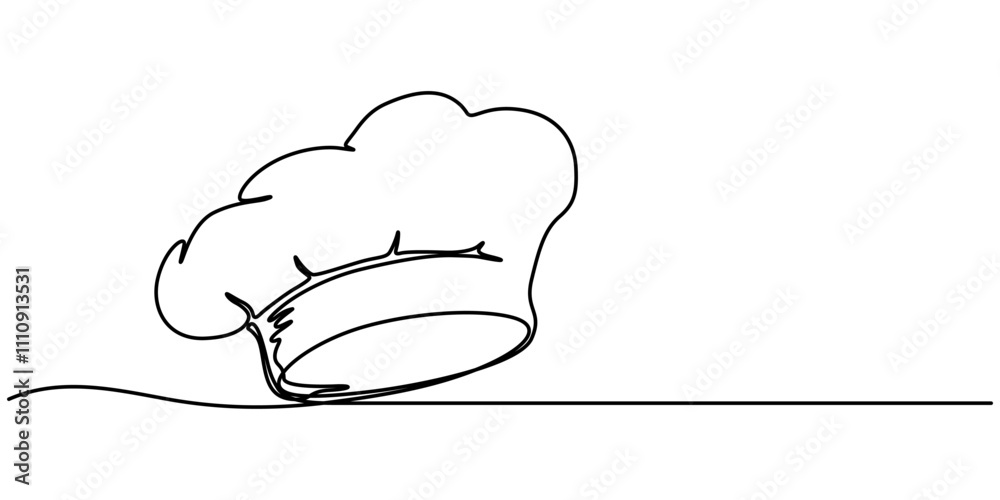 Poster chef hat continuous line icon, one single line drawing of chef hat or cap for restaurant vector grap