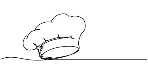 Chef Hat Continuous Line Icon, One single line drawing of chef hat or cap for restaurant vector graphic illustration. Elegant cafe badge concept. Modern continuous line draw design street food. 