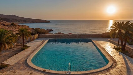 Fototapeta premium Swimming pool on Cyprus island at sunset - travel background
