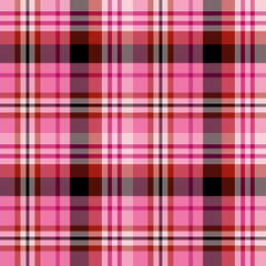 Seamless pattern in cozy pink, red and black colors for plaid, fabric, textile, clothes, tablecloth and other things. Vector image.