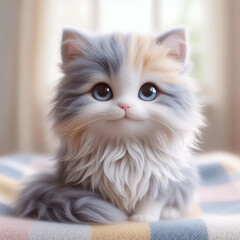 Adorable and Cute Cat Portrait: Fluffy Cat with Big Eyes