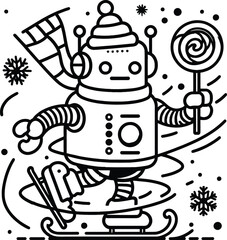 Frosty Bots Winter Robot Coloring Adventures, Snowy Gears Fun Winter Robot Coloring Pages for Kids