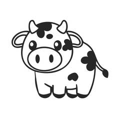 Cute Cartoon Cow Coloring Page for Kids Kawaii Style Vector Art.