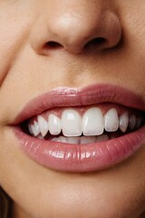 Obraz premium his image shows a close-up view of a womans mouth smiling with her teeth showing 