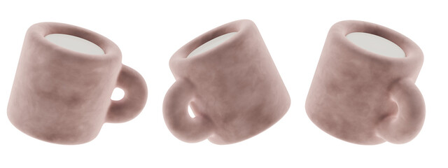 mauve pink colored mug cups, 3d icon cup, transparent background, png