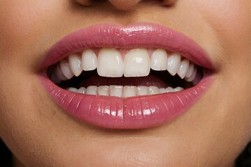 Fototapeta premium his image shows a close-up view of a womans mouth smiling with her teeth showing 