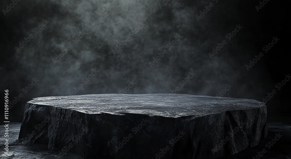 Aufkleber dark rocky surface illuminated by faint light revealing a moody atmosphere with mist in the backgrou