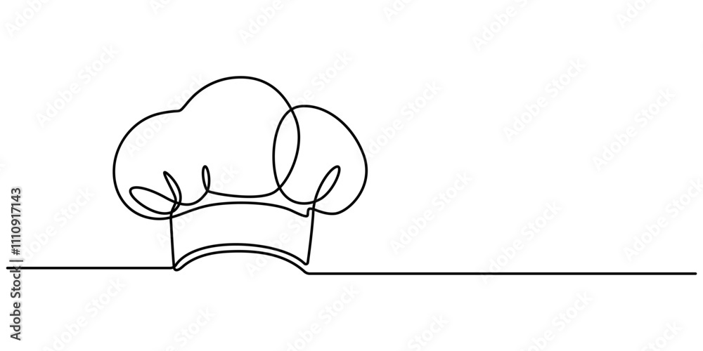 Poster chef hat continuous line icon, one single line drawing of chef hat or cap for restaurant vector grap