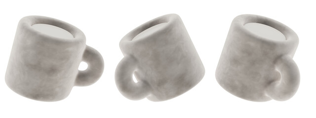 gray colored mug cups, 3d icon cup, transparent background, png