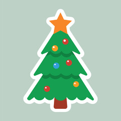 Decorated Christmas Tree Sticker with Star, Ornaments, and Holiday Charm