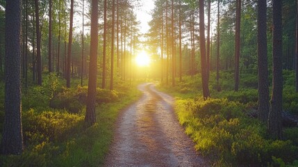 Obraz premium Sunset Trail in a Forest Setting