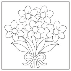 Minimalist line art flower bouquet design on white background