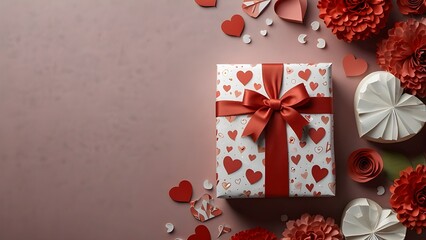 Obraz premium Paper with vibrant flower hearts Love gift package with Valentine's Day art background wallpaper