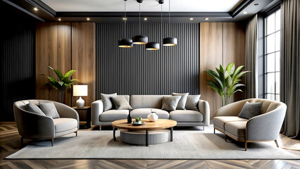 Loft interior design of modern living room. 