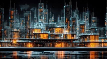 Fototapeta premium Futuristic Cityscape: A Digital Metropolis at Night