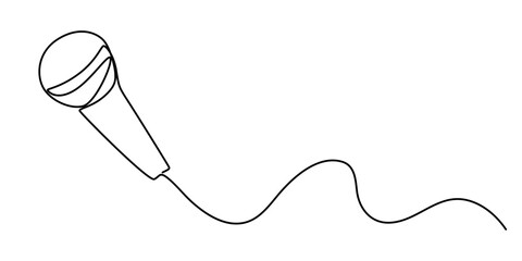 Obraz premium Continuous Line Drawing of Karaoke Icon. Hand Drawn Symbol Vector Illustration, Microphone in one continuous single line art drawing style isolated on white background, Karaoke Vector Line Icon. 
