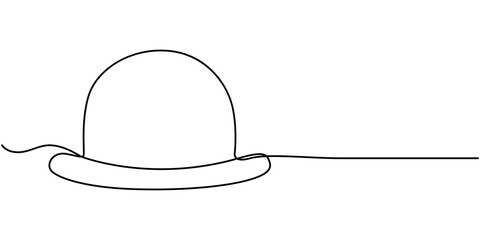 Magic hat one line continuous. Magic cap line art. Hand drawn vector art, Single continuous line drawing magic hat and wand that a magician needs for a magic show. Two tools that are always there in 