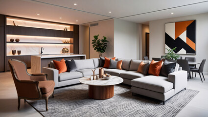 Fototapeta premium Elegant Modern Living Room,Contemporary Living Space, Luxurious Living Room Interior