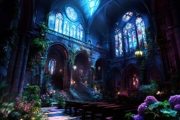 Fototapeta premium An enchanting fantasy animation scene capturing a magical journey through mystical landscapes, brimming with nature's mysteries and imaginative wonders