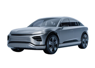 Obraz premium Futuristic Silver Sedan with Sleek Lines and Modern Design Against a White Background
