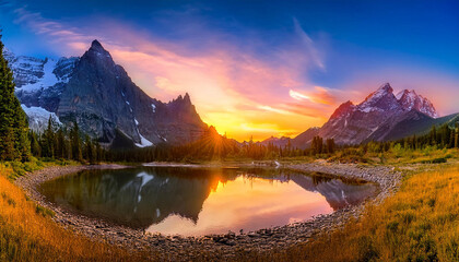 Obraz premium a serene mountain landscape at sunset with vivid colors