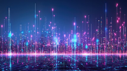 Futuristic Cityscape: Neon Lights and Digital Connections