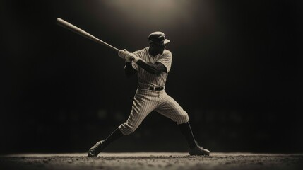 Vintage baseball player poised for a powerful swing