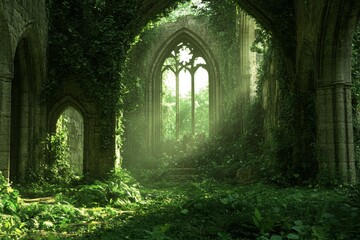 Fototapeta premium An enchanting fantasy animation scene capturing a magical journey through mystical landscapes, brimming with nature's mysteries and imaginative wonders