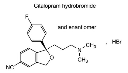 Fototapeta premium Chemical structure of citalopram hydrobromide, drug substance
