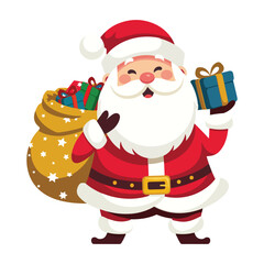 Santa Claus Illustration. Flat vector of cute Santa holding a sack of gifts. Perfect for children’s designs, holiday themes, and festive projects.