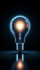 White holographic glowing lightbulb with copy space.