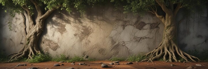 Forest-inspired textured wall with visible tree roots and branches, forest features, organic decor, natural material