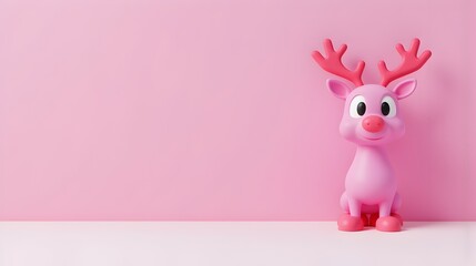 Adorable pink reindeer, charmingly rendered in 3D, stands against a soft pink backdrop. A delightful image, perfect for festive greetings or whimsical projects.