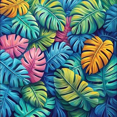 Vibrant tropical leaves background.