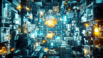 Obraz premium Cyberpunk Cityscape: A Digital Metropolis of Light and Shadow