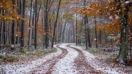 Obraz premium Forest covered with first snow composition background
